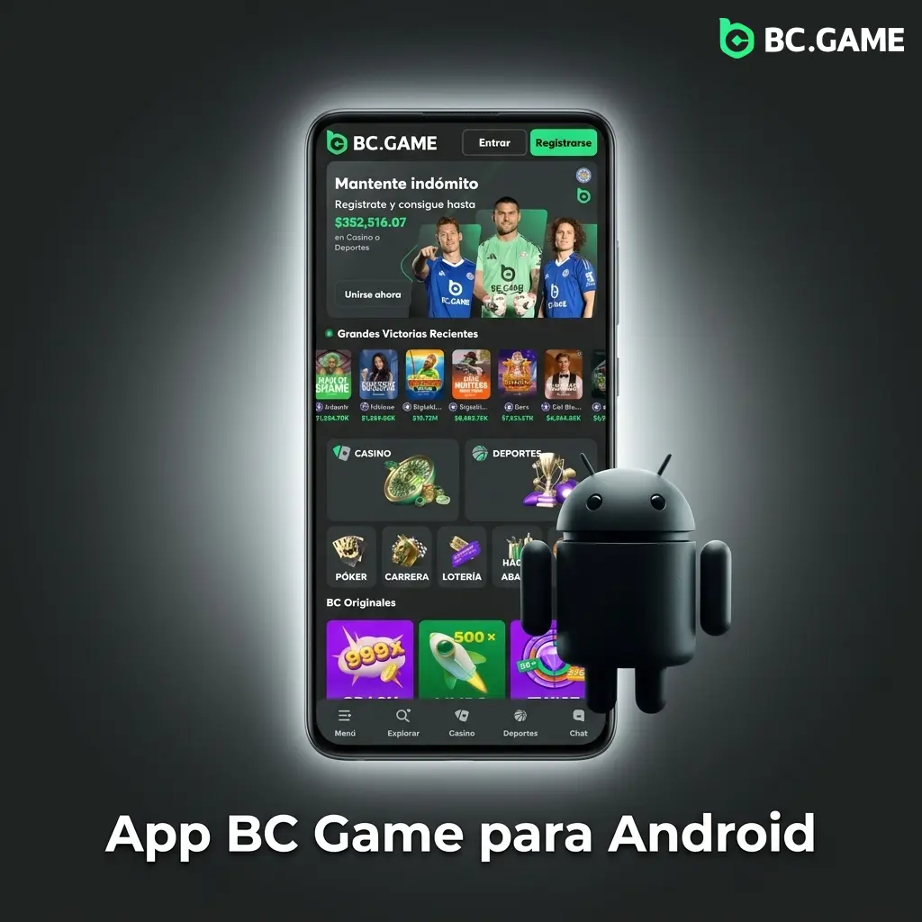 Aplicación BC Game para Android con acceso a apuestas deportivas y casino móvil disponible gratis