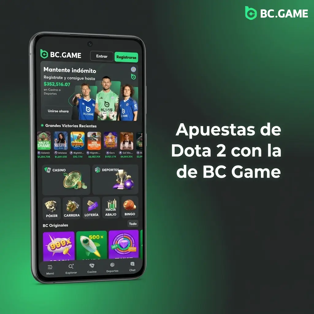 App de BC Game para apuestas de Dota 2 en móvil, disponible para Android e iOS con apuestas en vivo