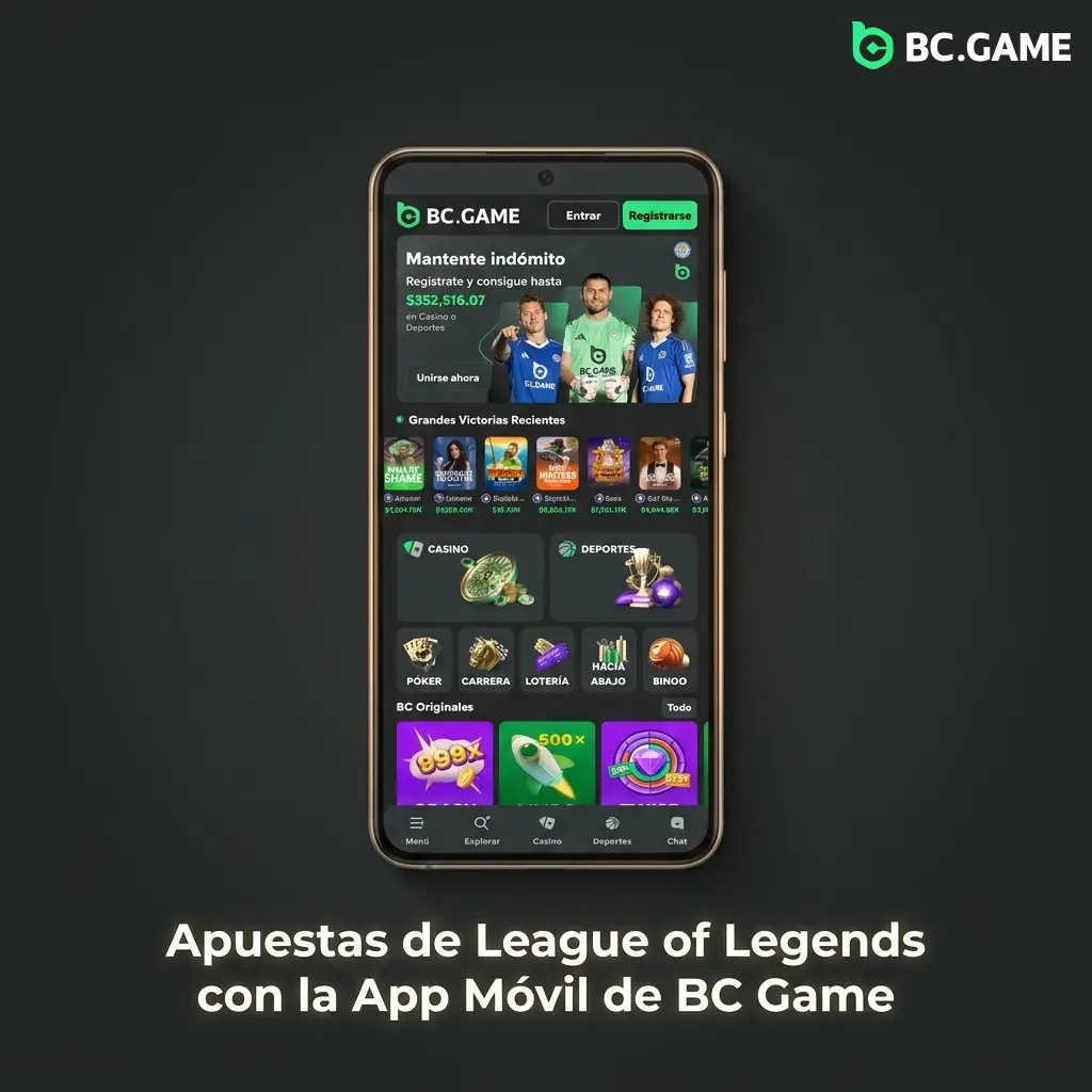 App móvil de BC Game para apuestas en League of Legends en Android e iOS con esports en vivo