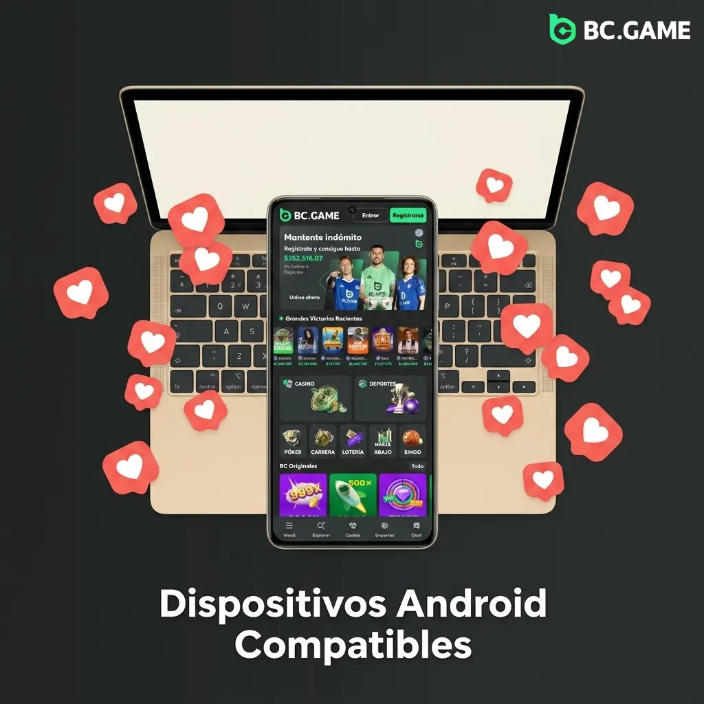 Dispositivos Android compatibles con la app BC Game en México: Samsung, Motorola, Xiaomi, Huawei, LG, Nokia, Realme, OnePlus