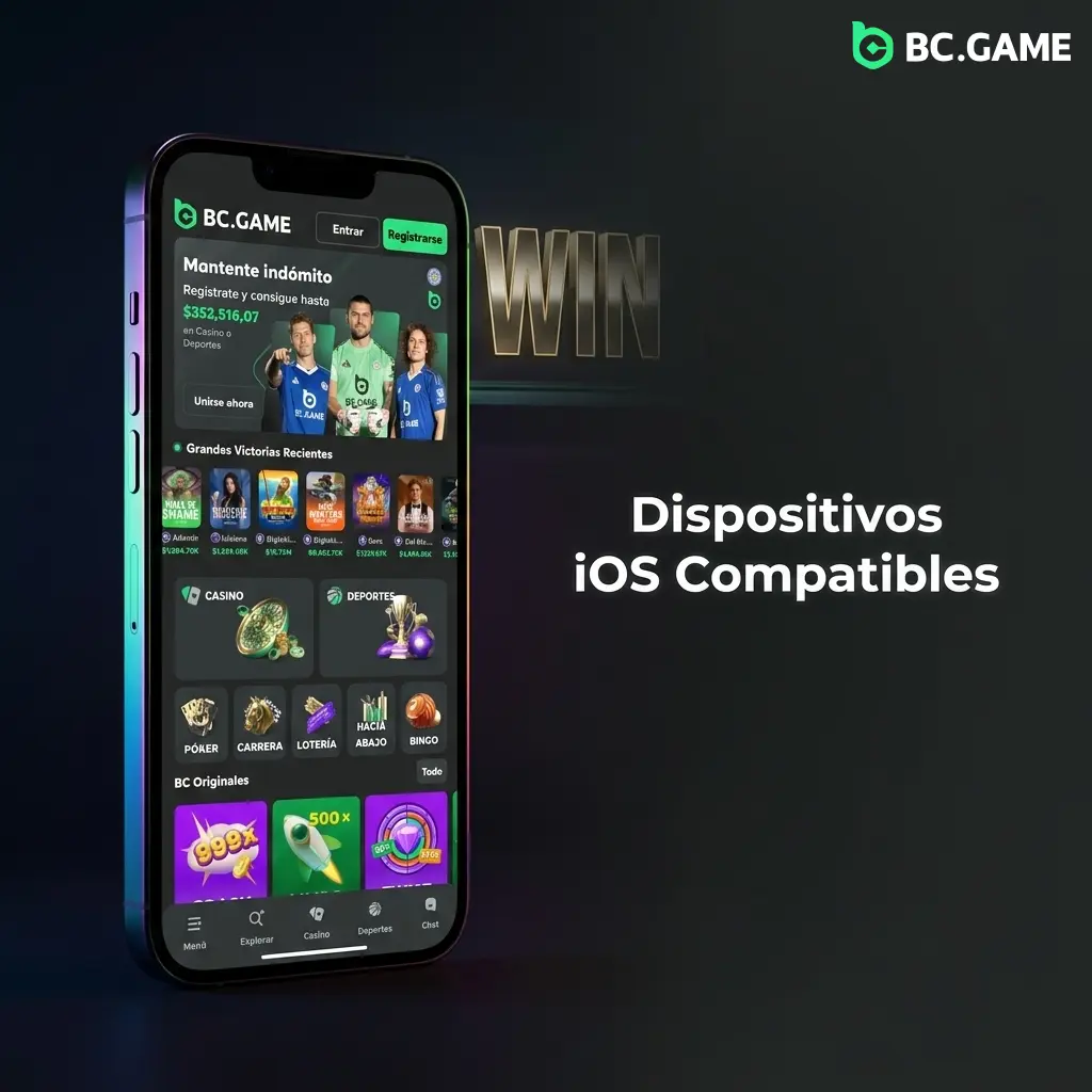 Lista de dispositivos iOS compatibles con la app BC Game, incluyendo iPhone X al 15 e iPad modernos.
