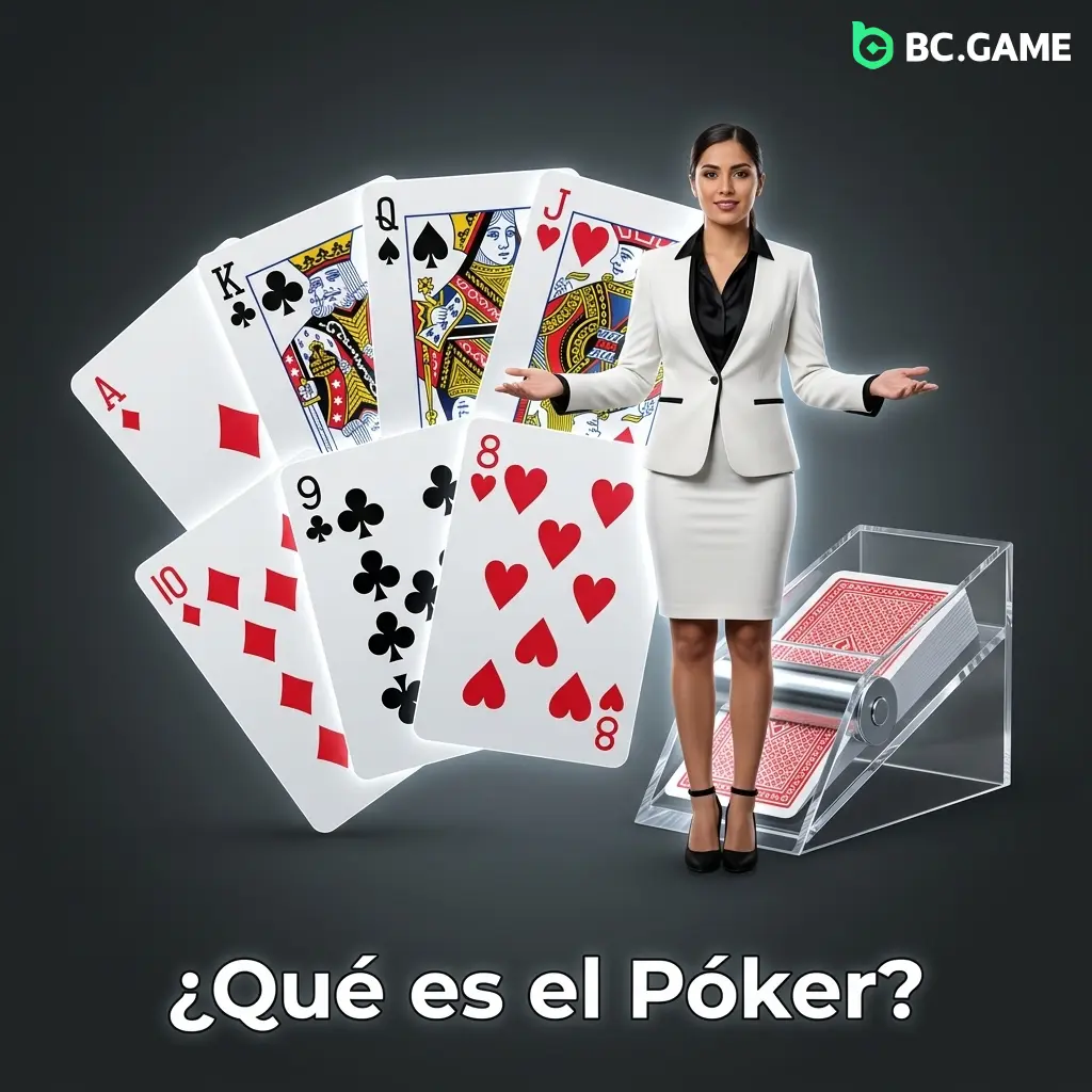 Jugador de póker en línea con cartas y fichas, variantes Texas Hold'em y Video Póker en BC Game México