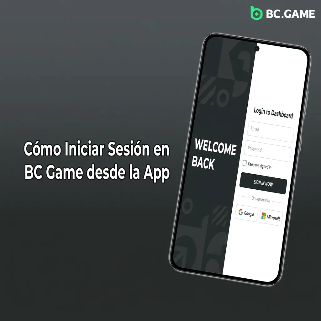 Inicio de sesión en BC Game desde la app PWA móvil con correo, Google o MetaMask en pantalla de inicio