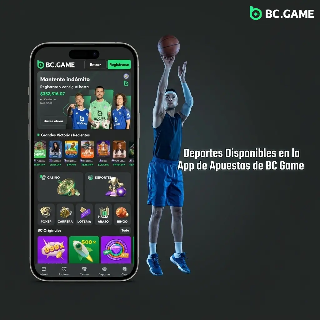 App de apuestas BC Game con más de 40 deportes y eSports disponibles para apostar en vivo y previa