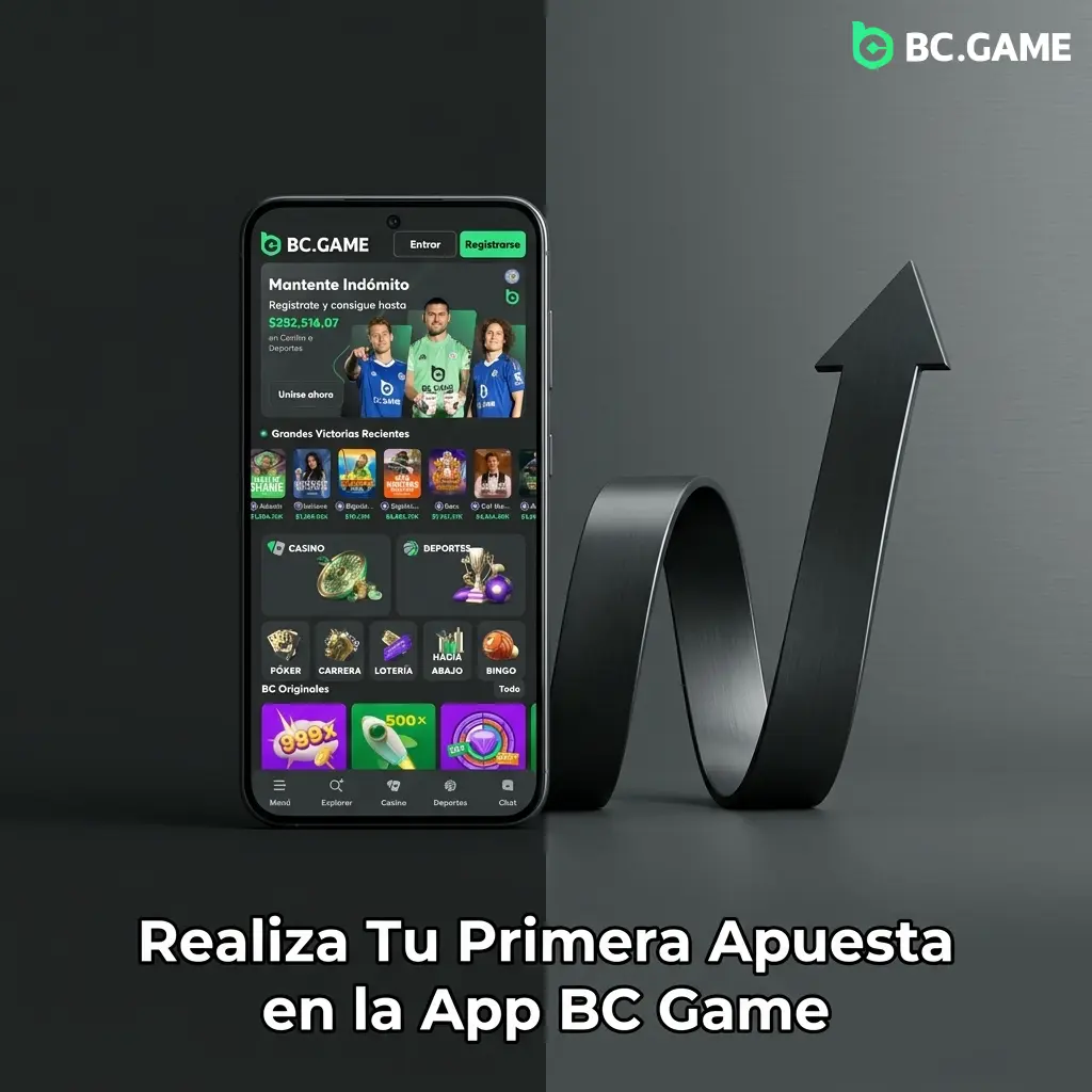 Pantalla de la app BC Game mostrando cómo realizar una apuesta deportiva en eventos como Liga MX o UFC