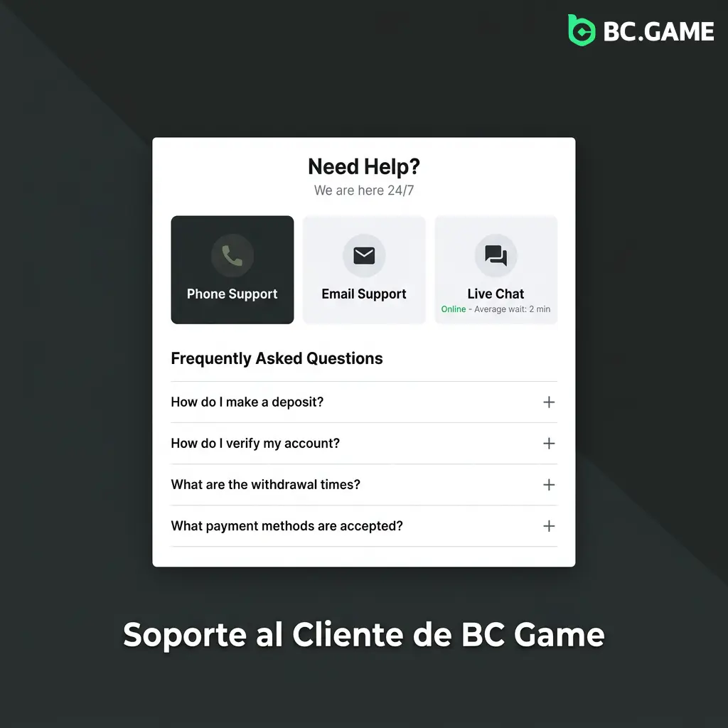 Soporte al cliente de BC Game en español 24/7: chat en vivo, correo, FAQ y Telegram oficial