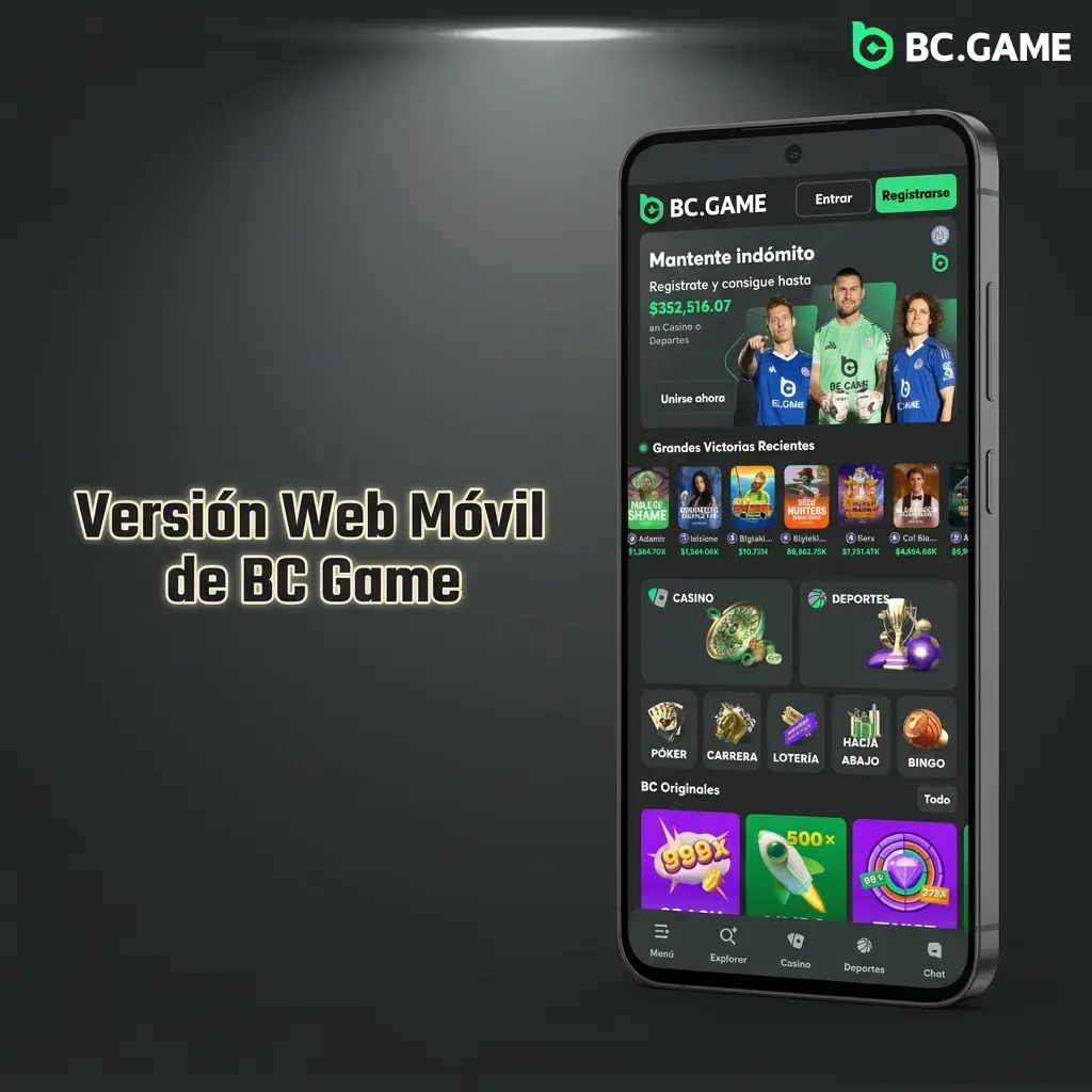 Versión web móvil de BC Game accesible desde navegadores en smartphones y tablets con Android o iOS sin descargas